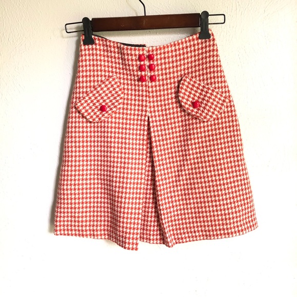 Vintage > 60’s Hippie Red and White Check Gingham Mini Skirt > 2 - Picture 1 of 9